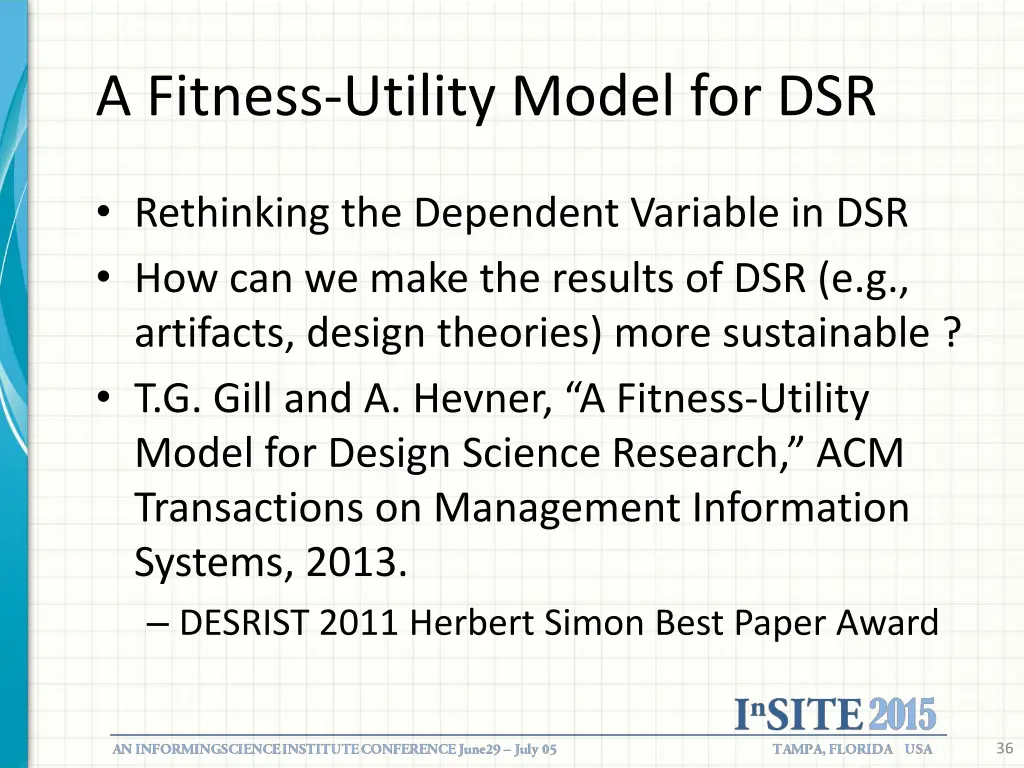 a fitness utility model for dsr