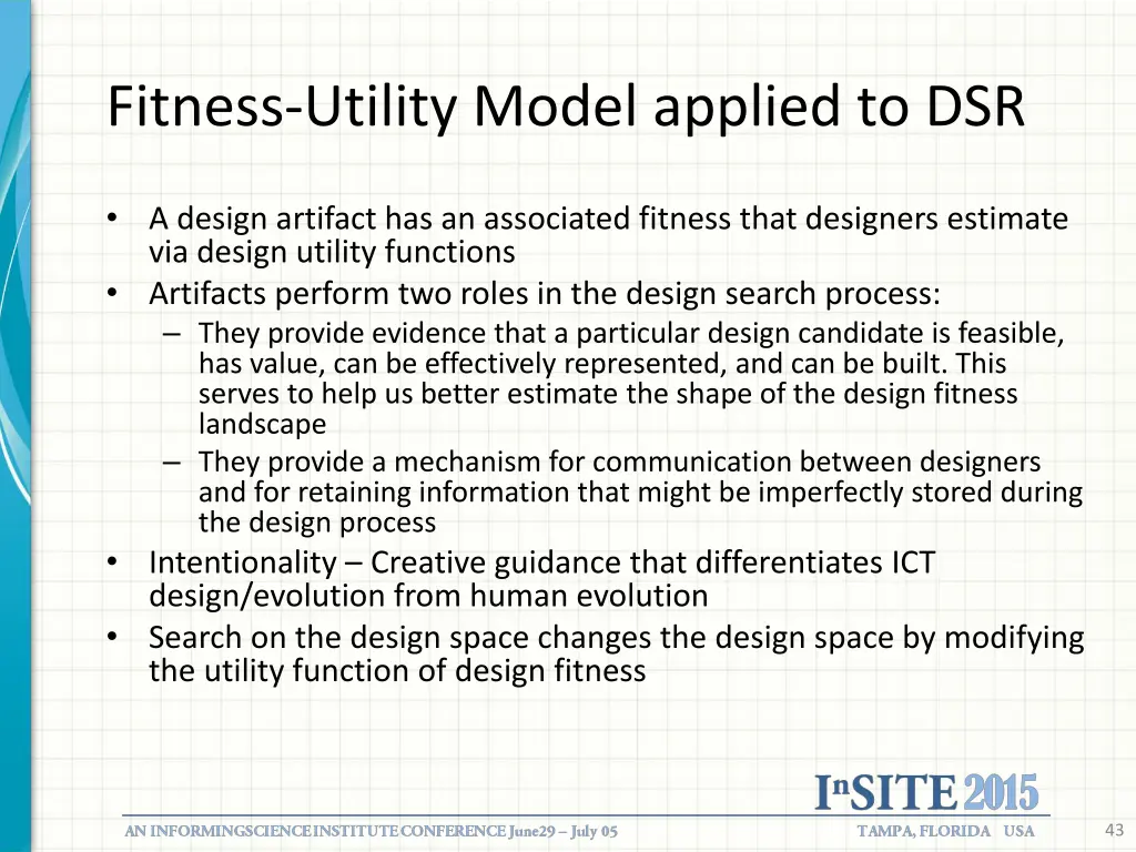 fitness utility model applied to dsr