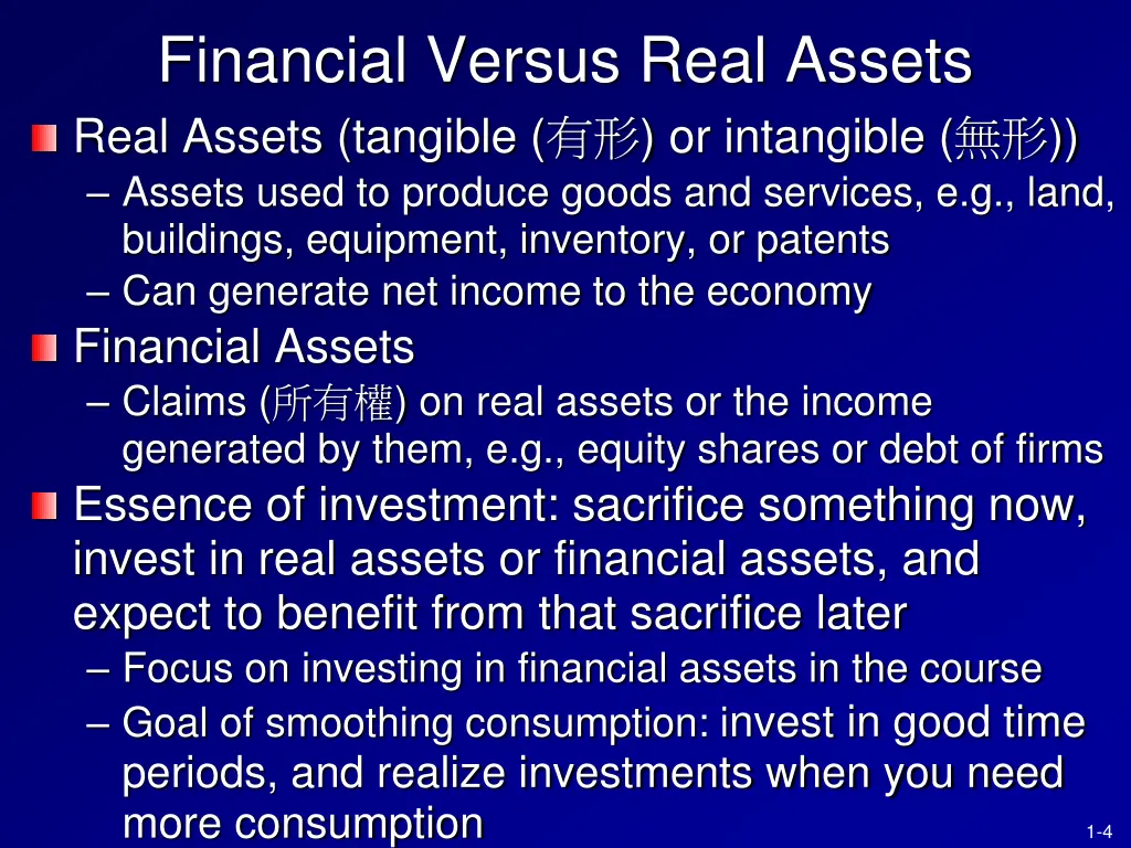 financial versus real assets