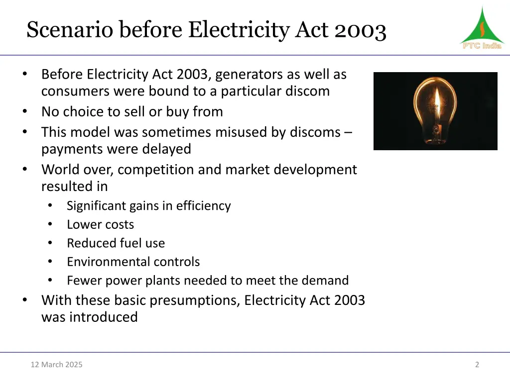 scenario before electricity act 2003