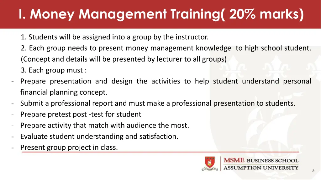 i money management training 20 marks