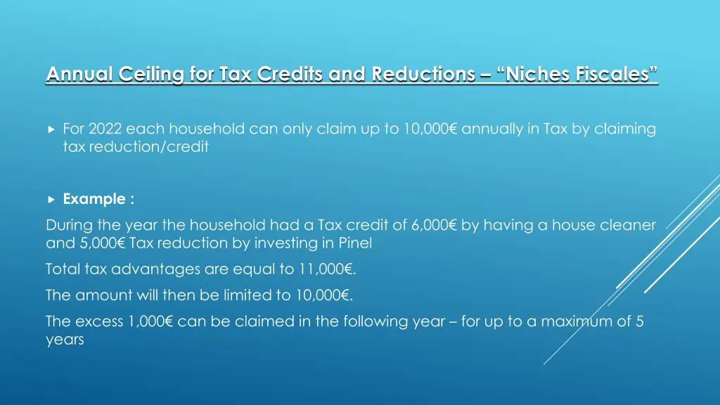 annual ceiling for tax credits and reductions