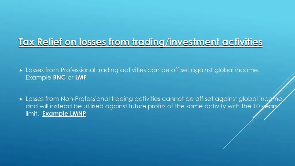 tax relief on losses from trading investment