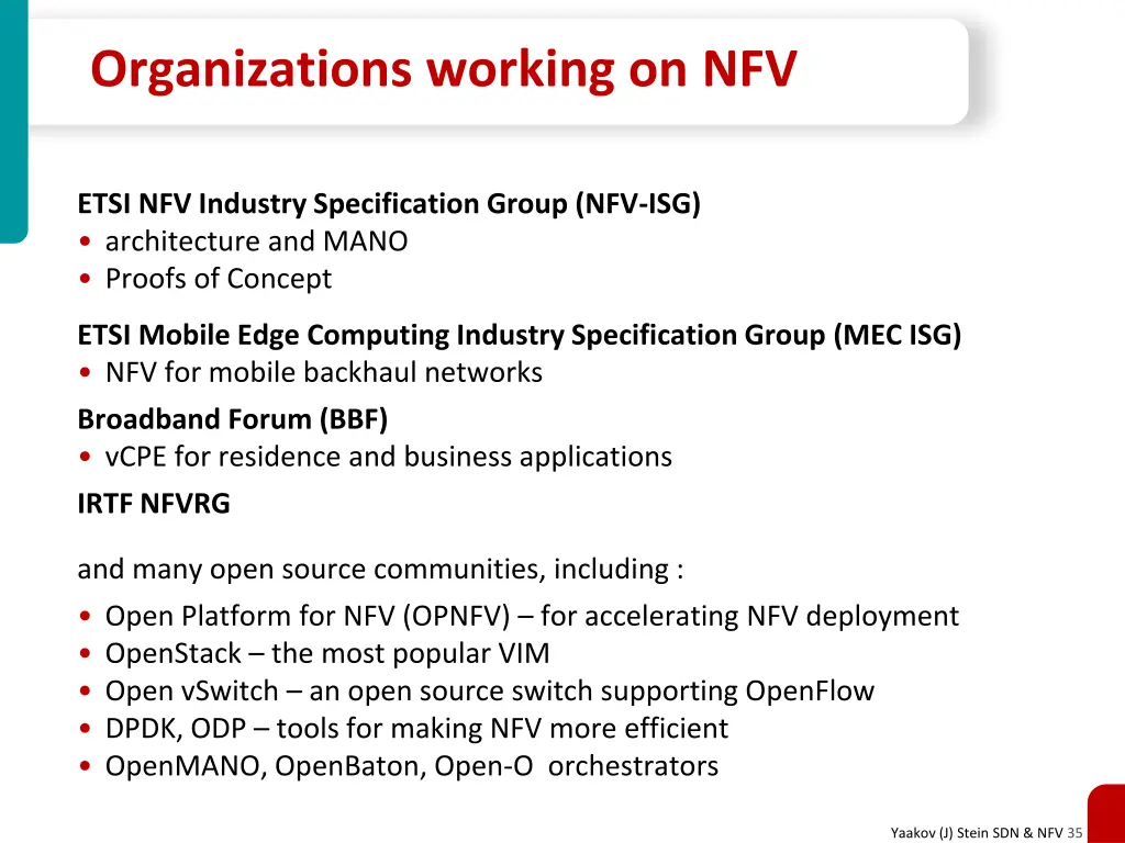 organizations working on nfv