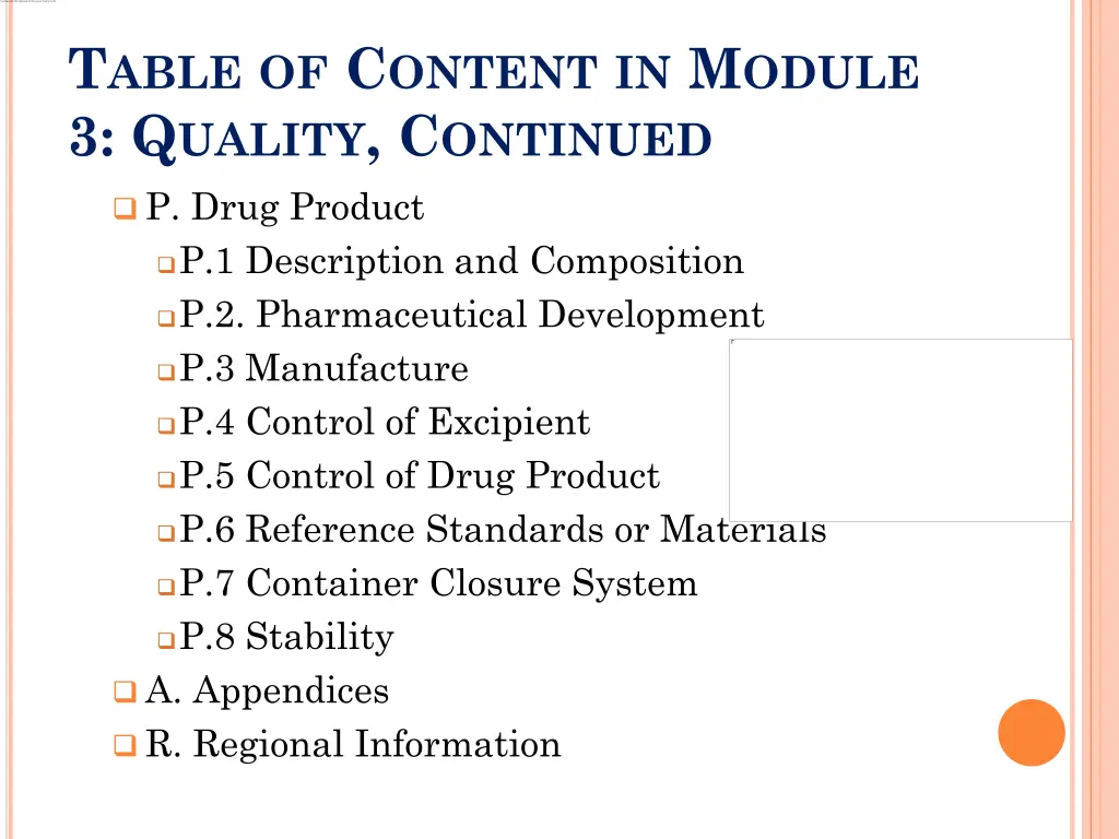 t able of c ontent in m odule 3 q uality 1