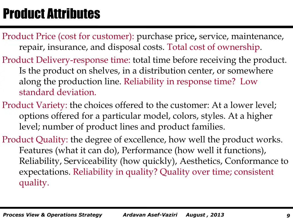 product attributes