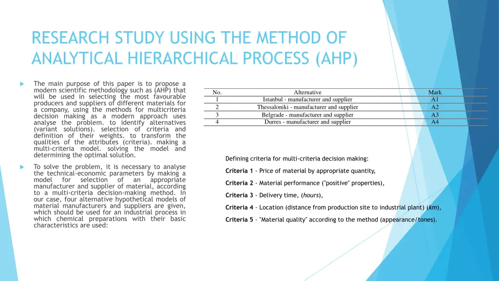 research study using the method of analytical