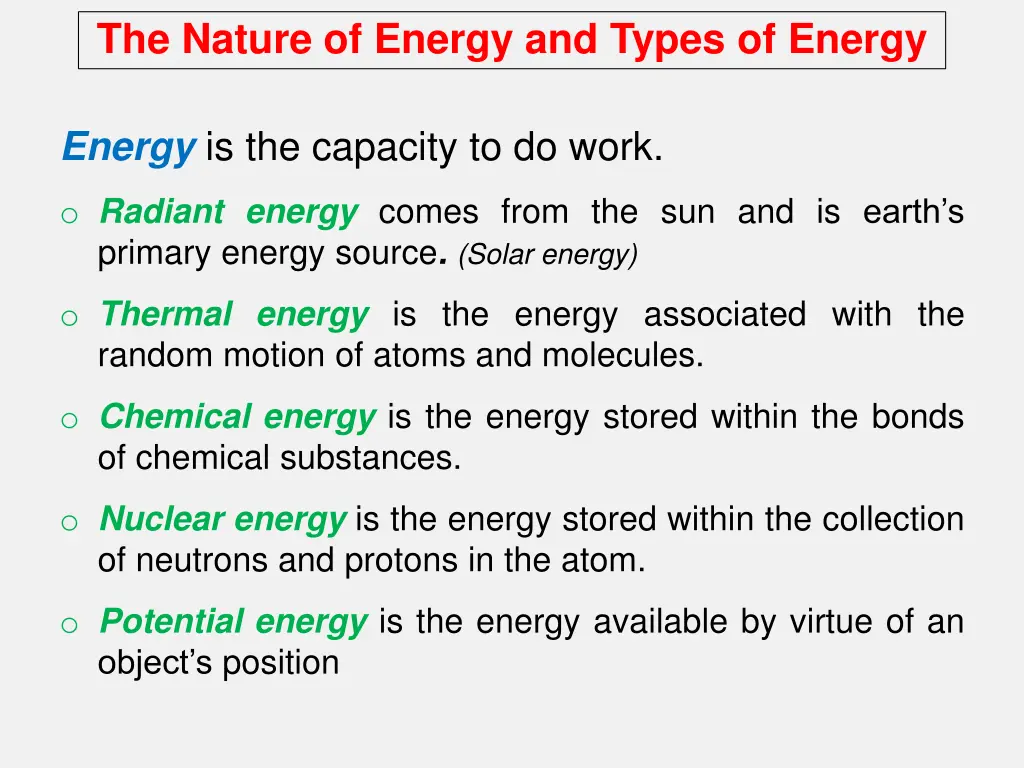 the nature of energy and types of energy