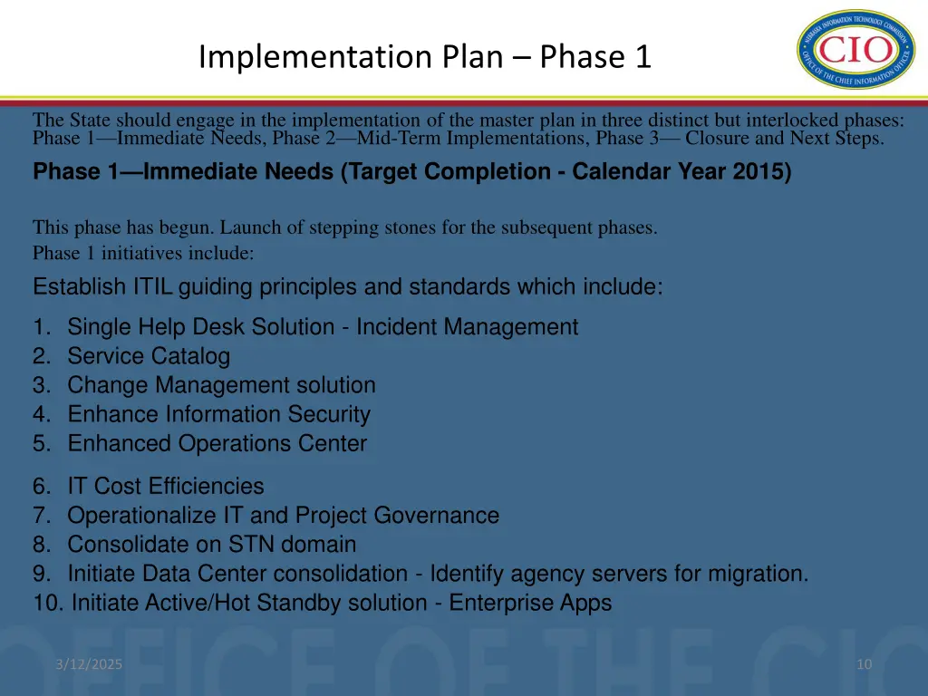 implementation plan phase 1