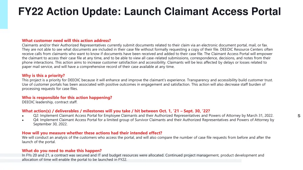 fy22 action update launch claimant access portal