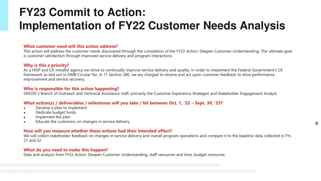 fy23 commit to action implementation of fy22