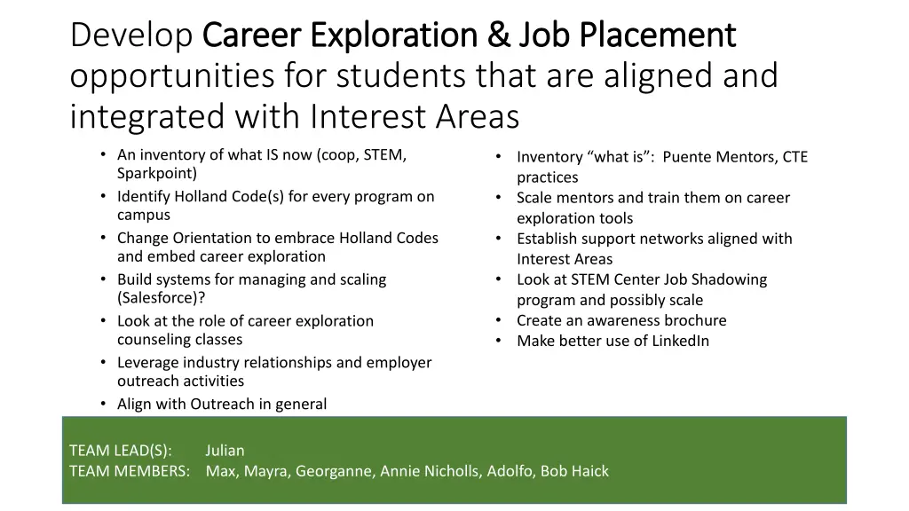 develop career exploration job placement career