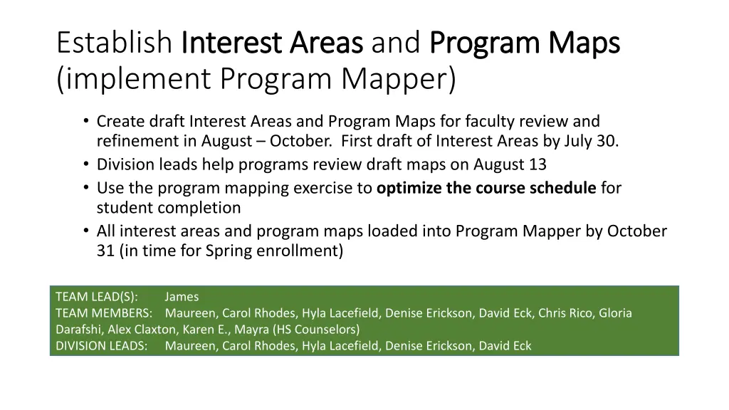 establish interest areas interest areas