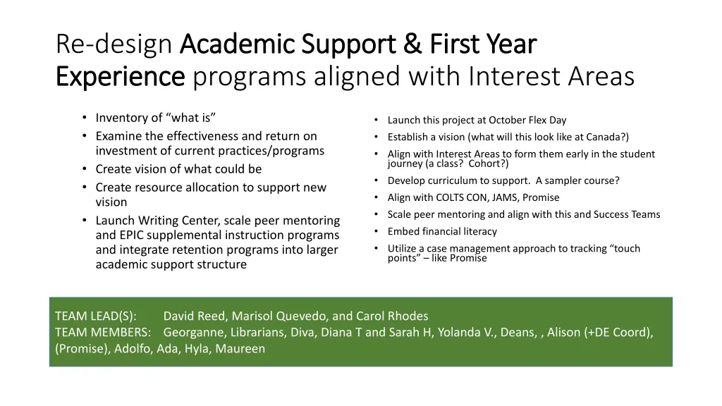 re design academic support first year academic