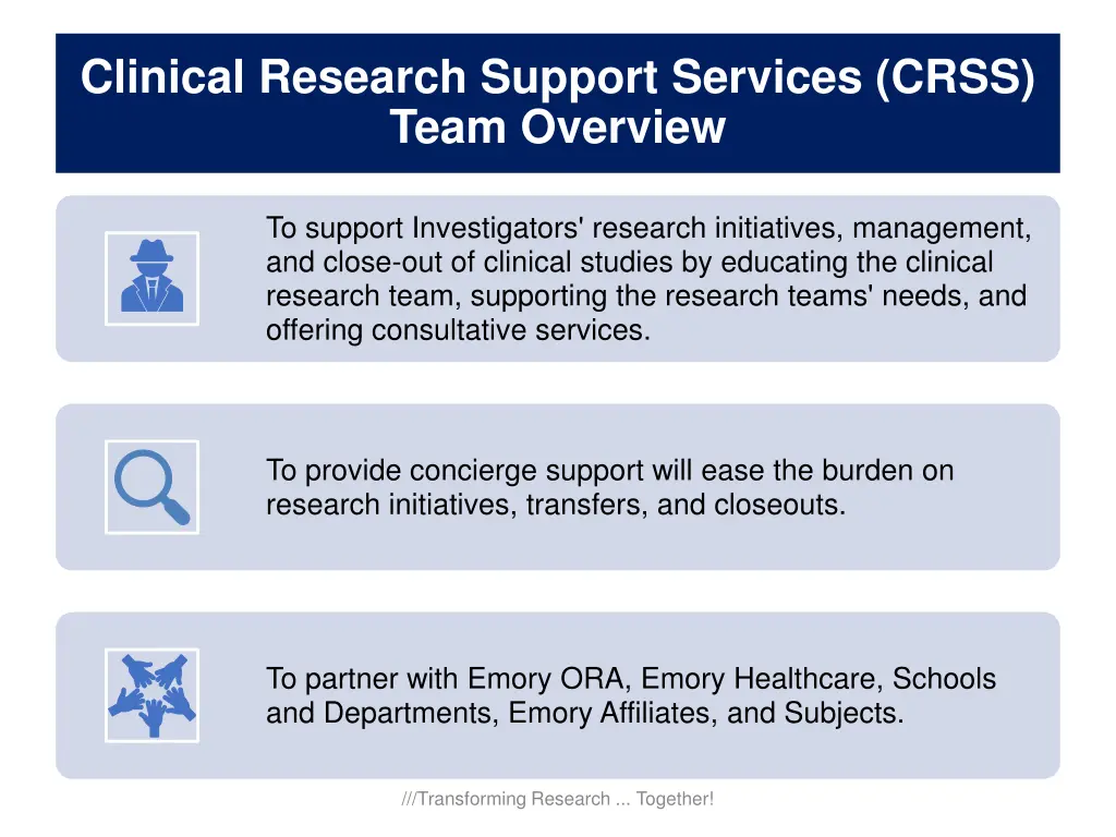 clinical research support services crss team