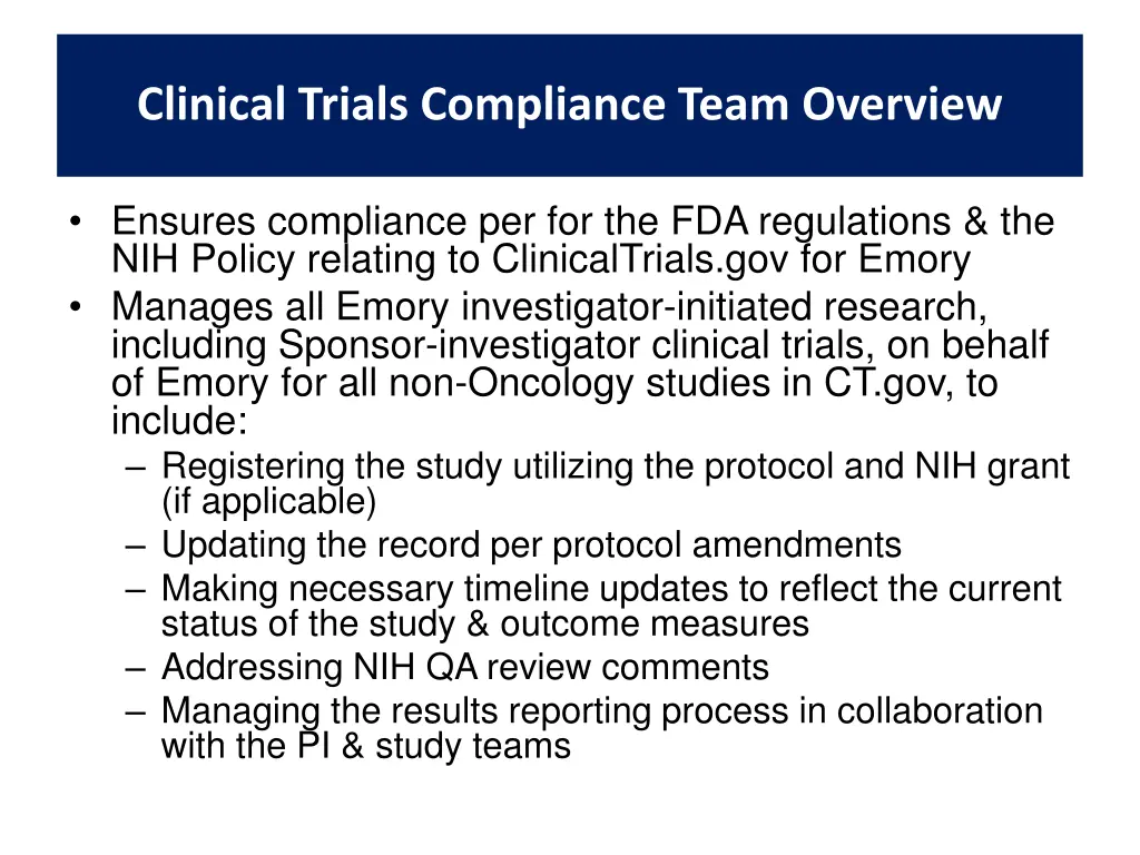 clinical trials compliance team overview 1