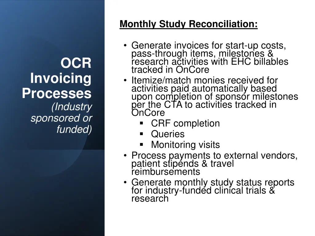 monthly study reconciliation