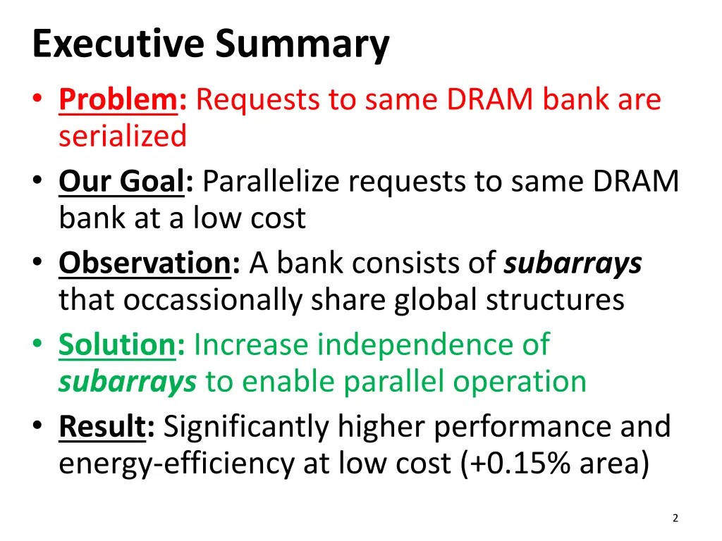 executive summary problem requests to same dram