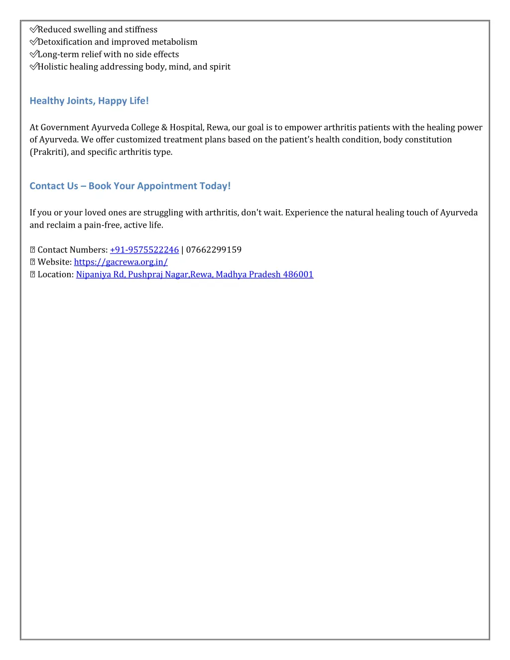 reduced swelling and stiffness detoxification