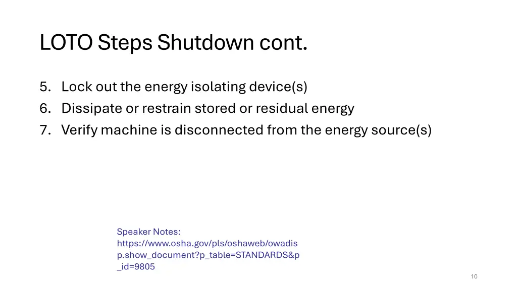 loto steps shutdown cont