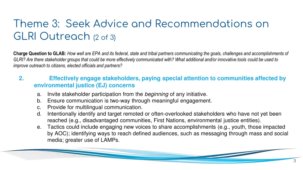 theme 3 seek advice and recommendations on glri 1