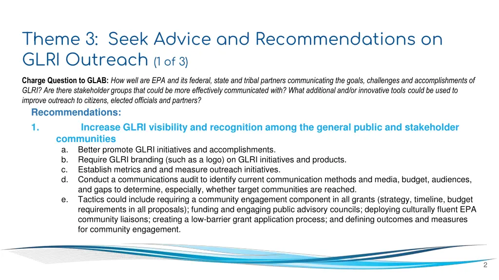 theme 3 seek advice and recommendations on glri