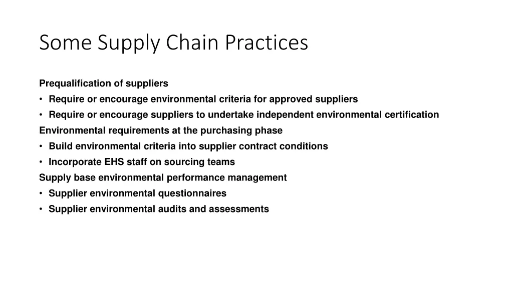 some supply chain practices