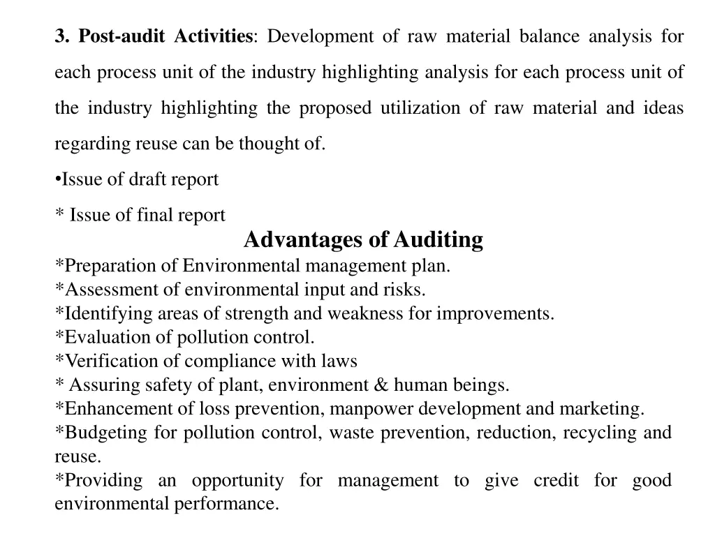 3 post audit activities development