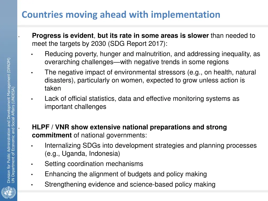 countries moving ahead with implementation