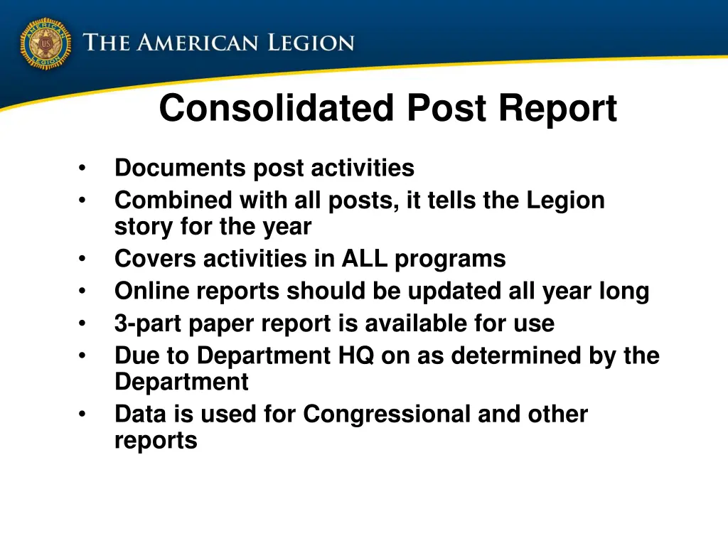consolidated post report