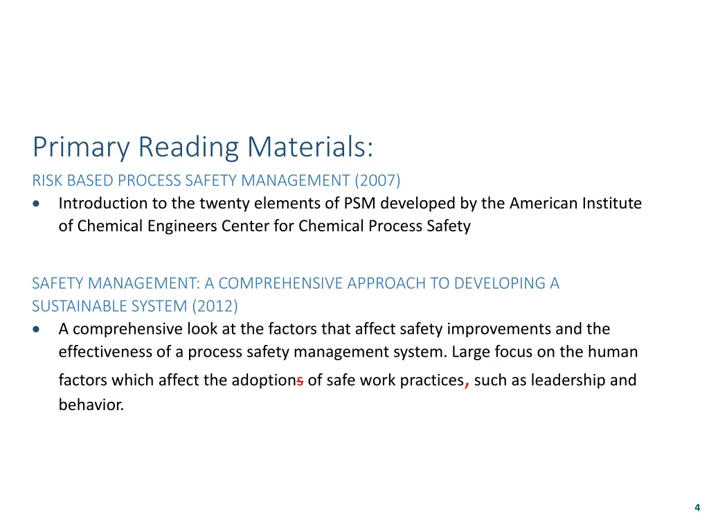 primary reading materials risk based process