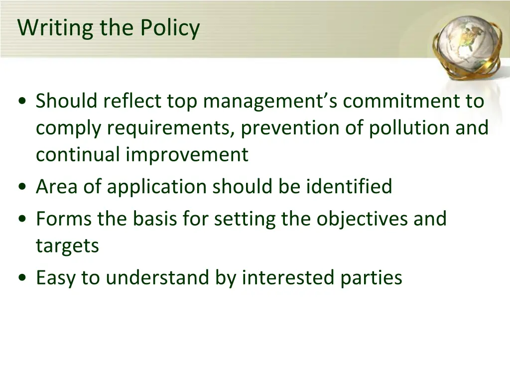 writing the policy