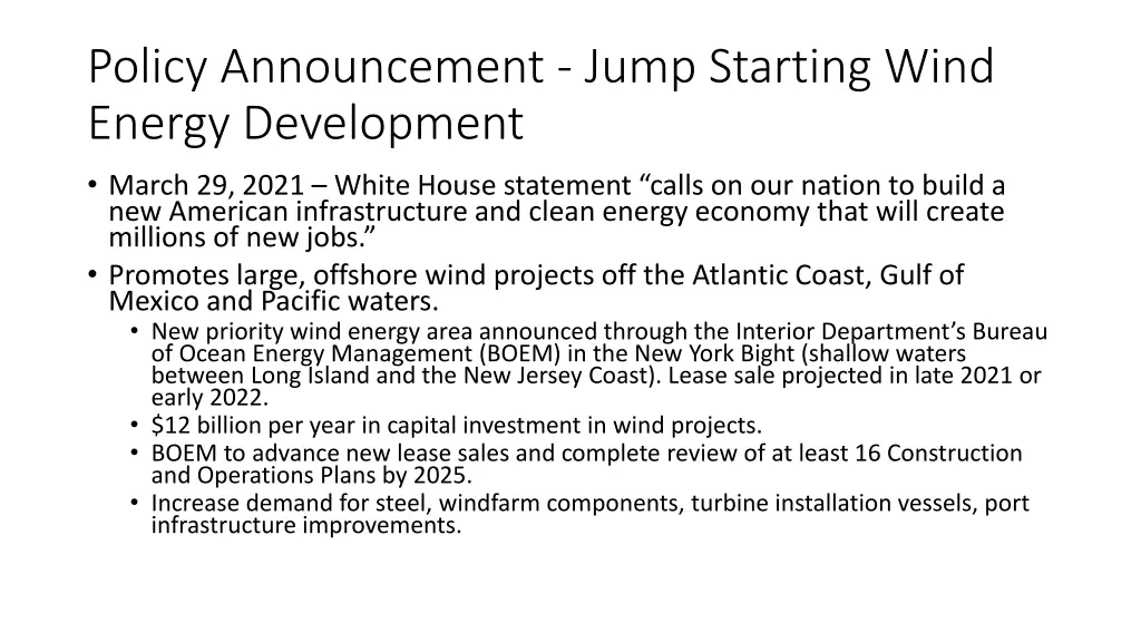 policy announcement jump starting wind energy