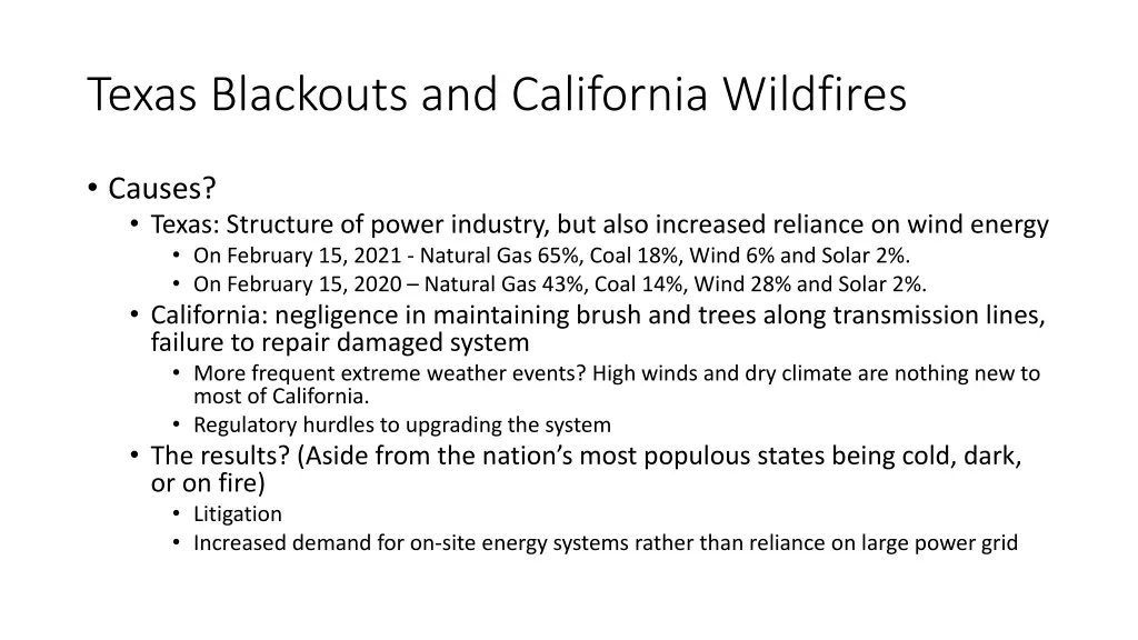 texas blackouts and california wildfires