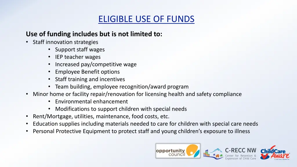 eligible use of funds