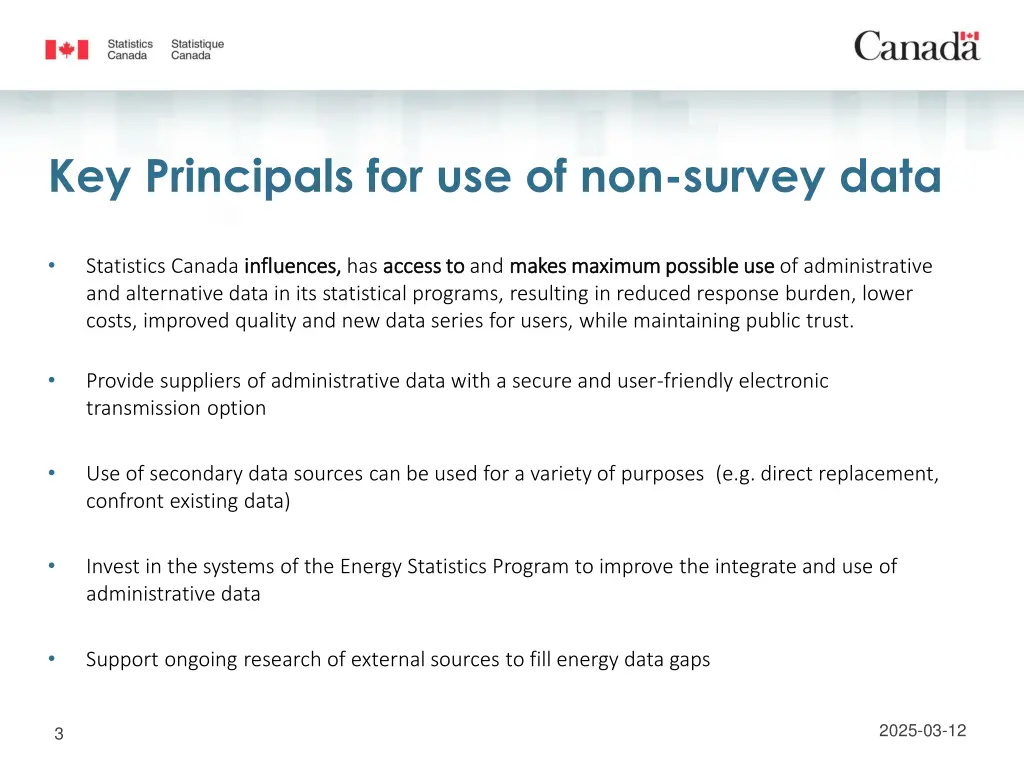 key principals for use of non survey data