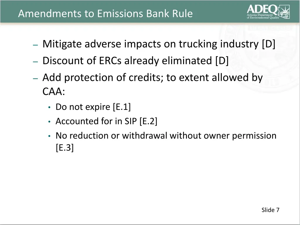 amendments to emissions bank rule 1