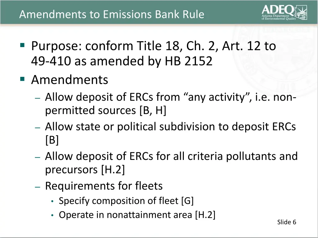 amendments to emissions bank rule