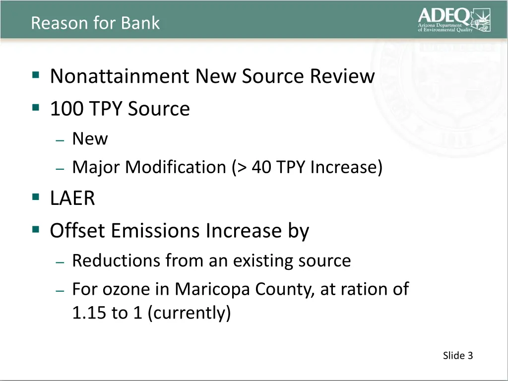 reason for bank