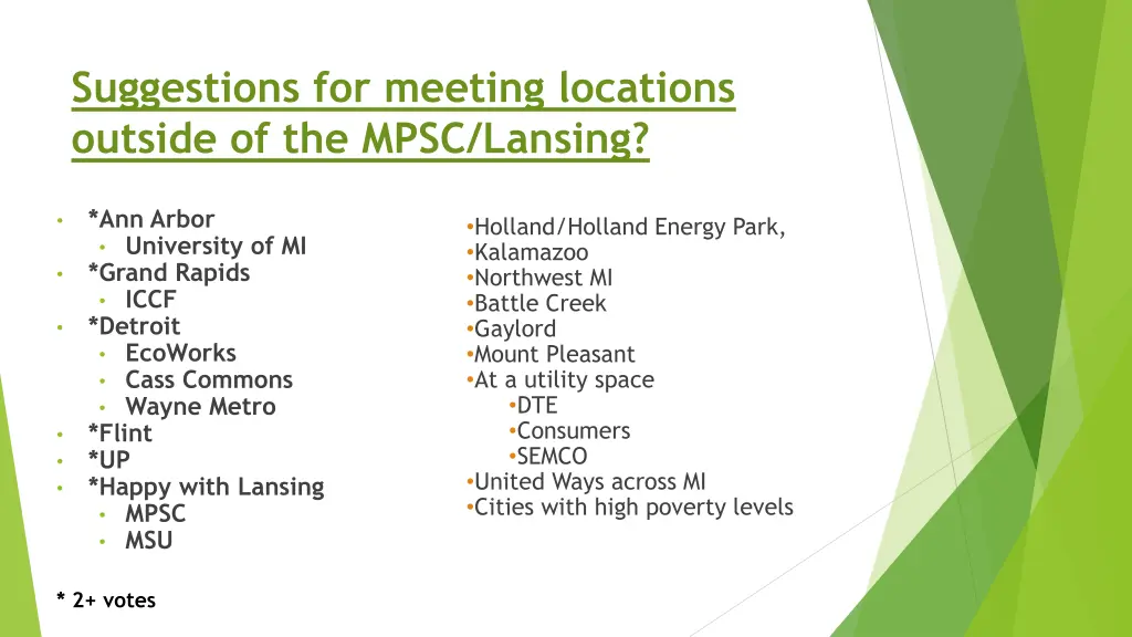 suggestions for meeting locations outside