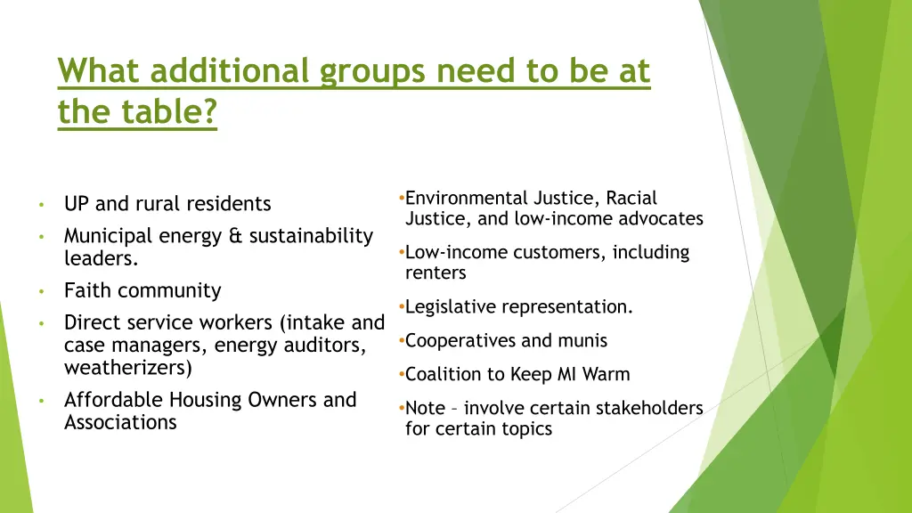 what additional groups need to be at the table