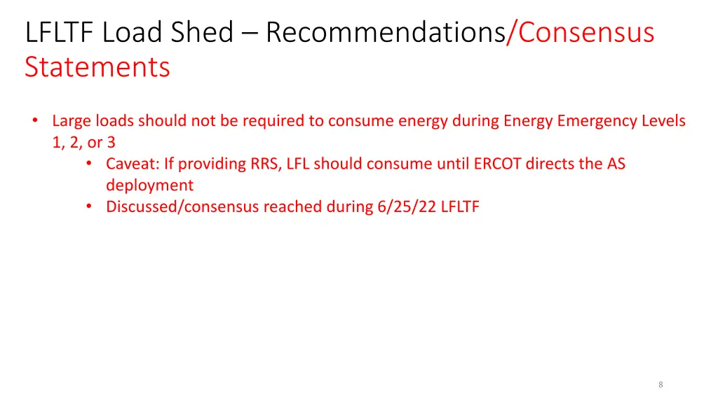 lfltf load shed recommendations consensus