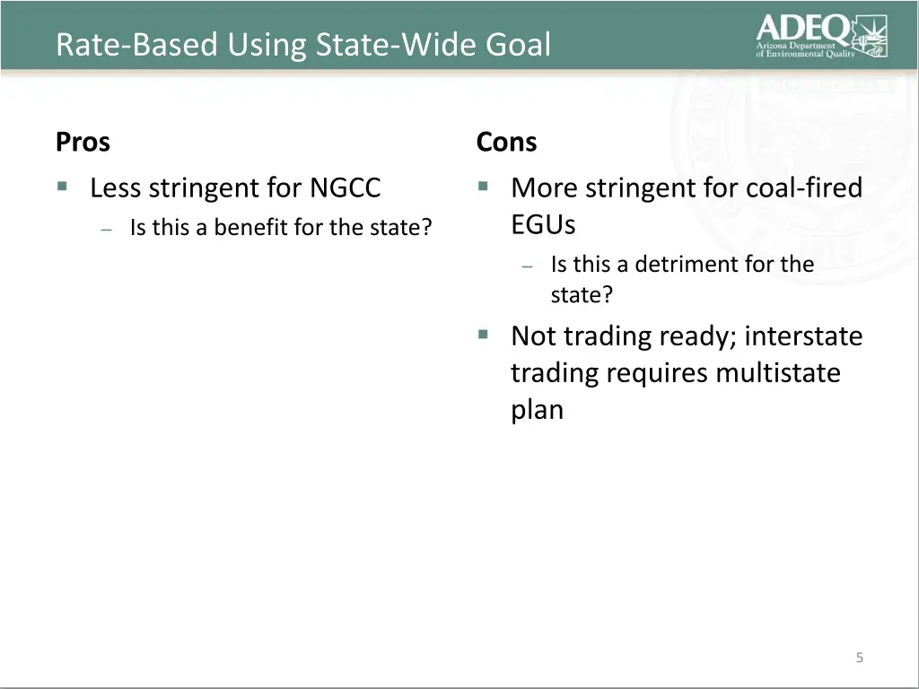 rate based using state wide goal