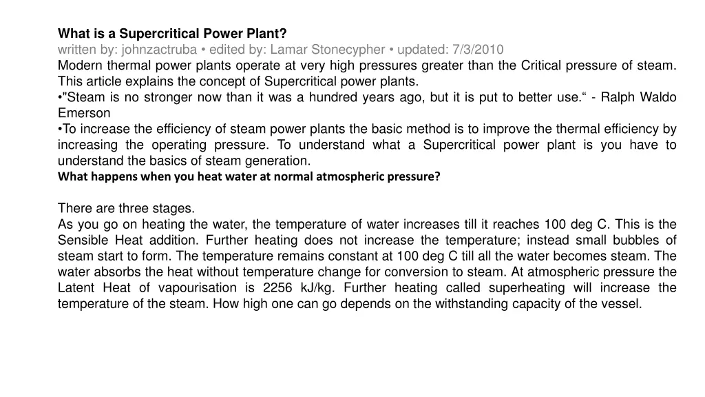 what is a supercritical power plant written