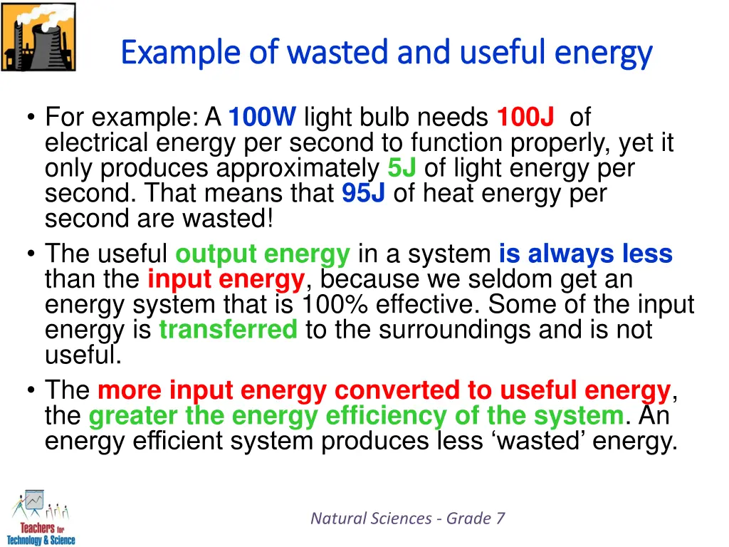 example of wasted and useful energy example