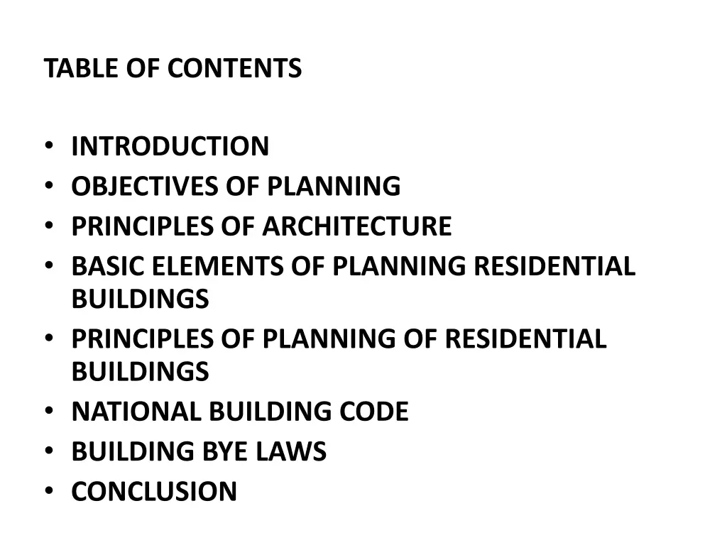 table of contents