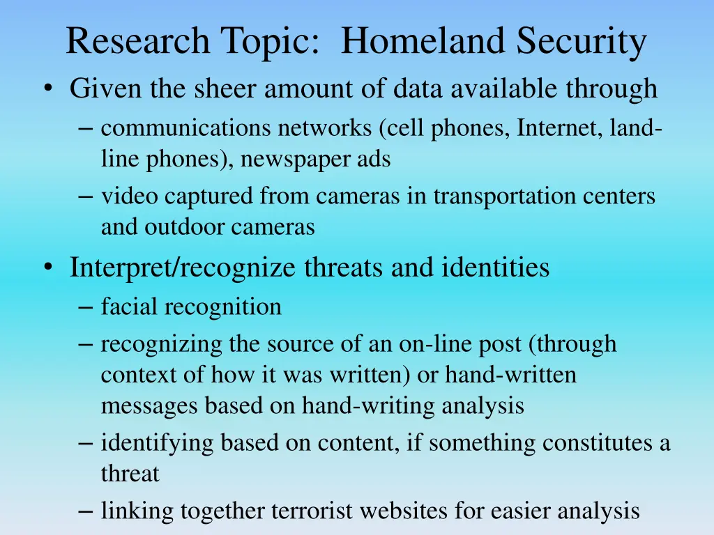 research topic homeland security given the sheer