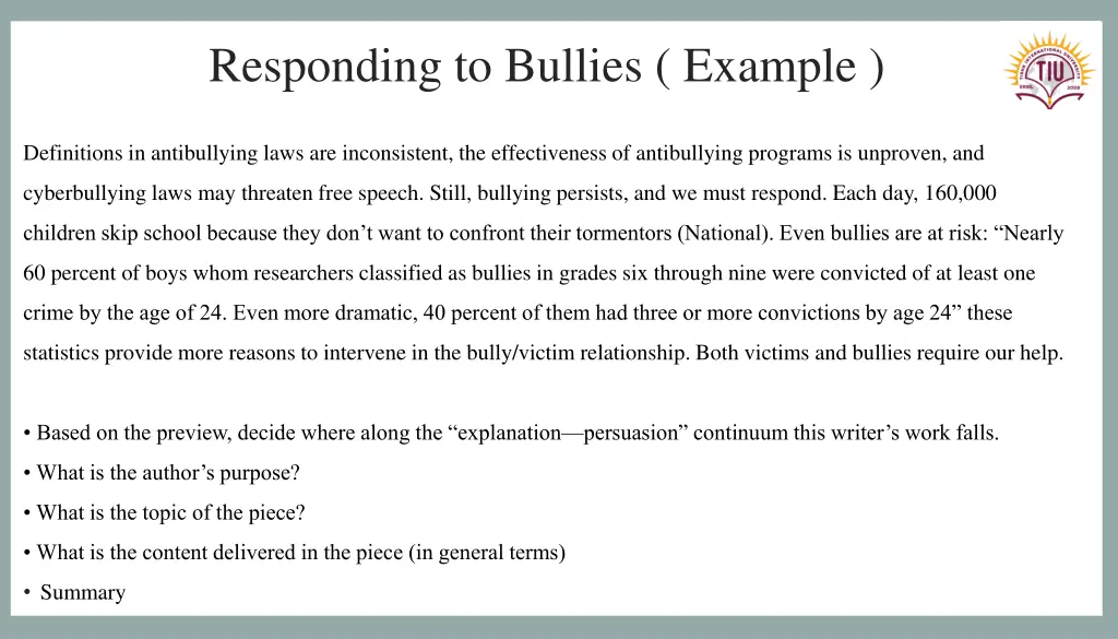 responding to bullies example