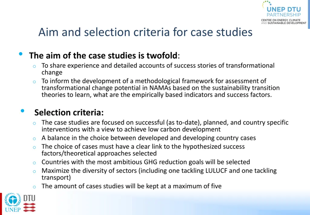 aim and selection criteria for case studies