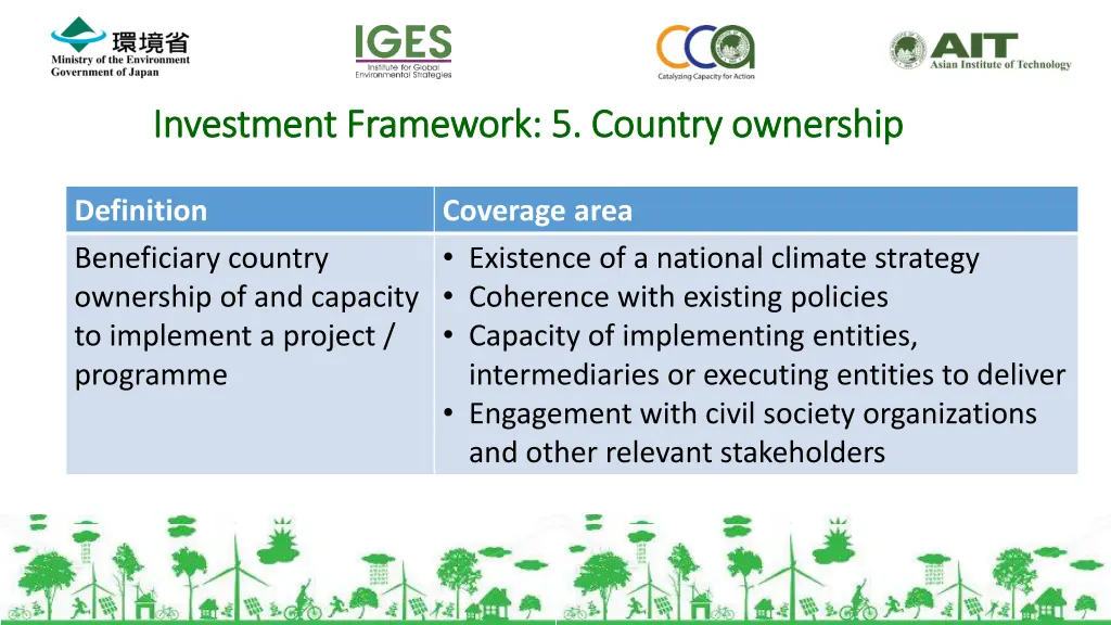 investment framework 5 country ownership